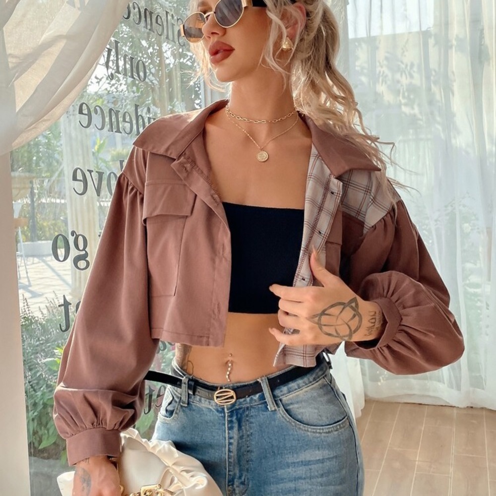 Cropped button up tee